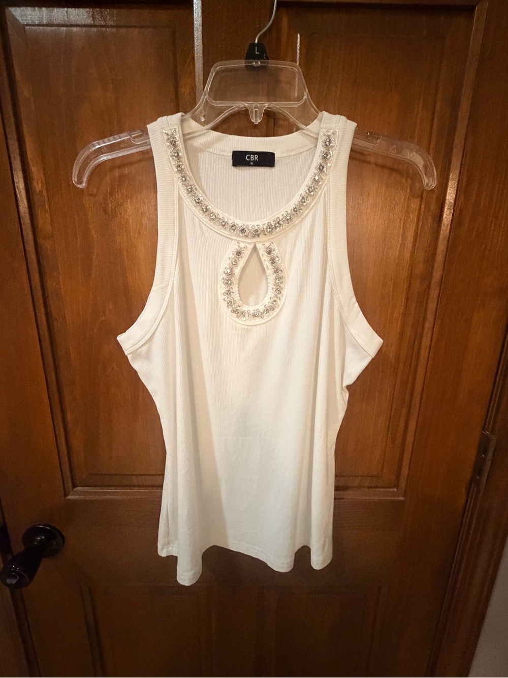 CBR White Jeweled Keyhole Tank Top
